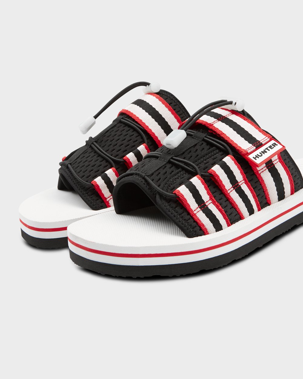 Mens Slides - Hunter Original Beach (79VLXQDMK) - Black/White/Red